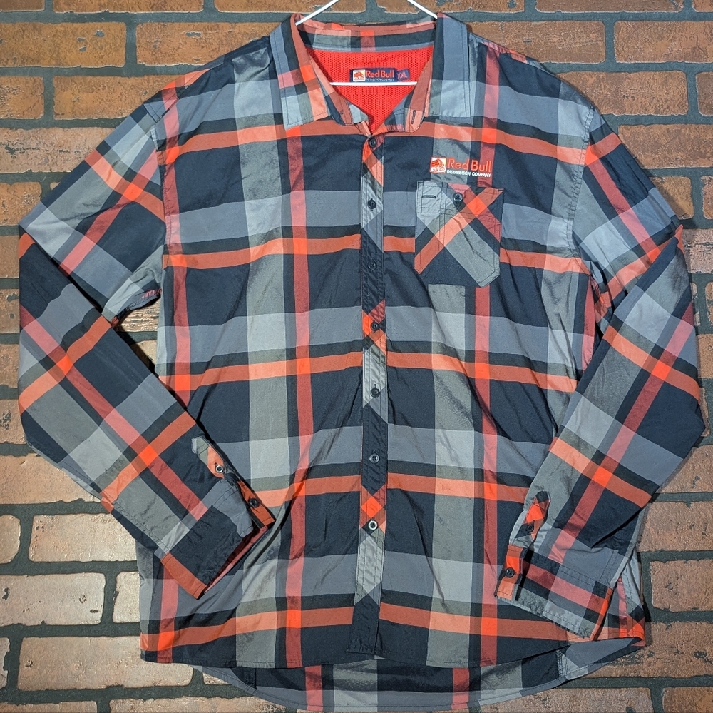 Red Bull Men's Casual Plaid Shirt - Black and Red